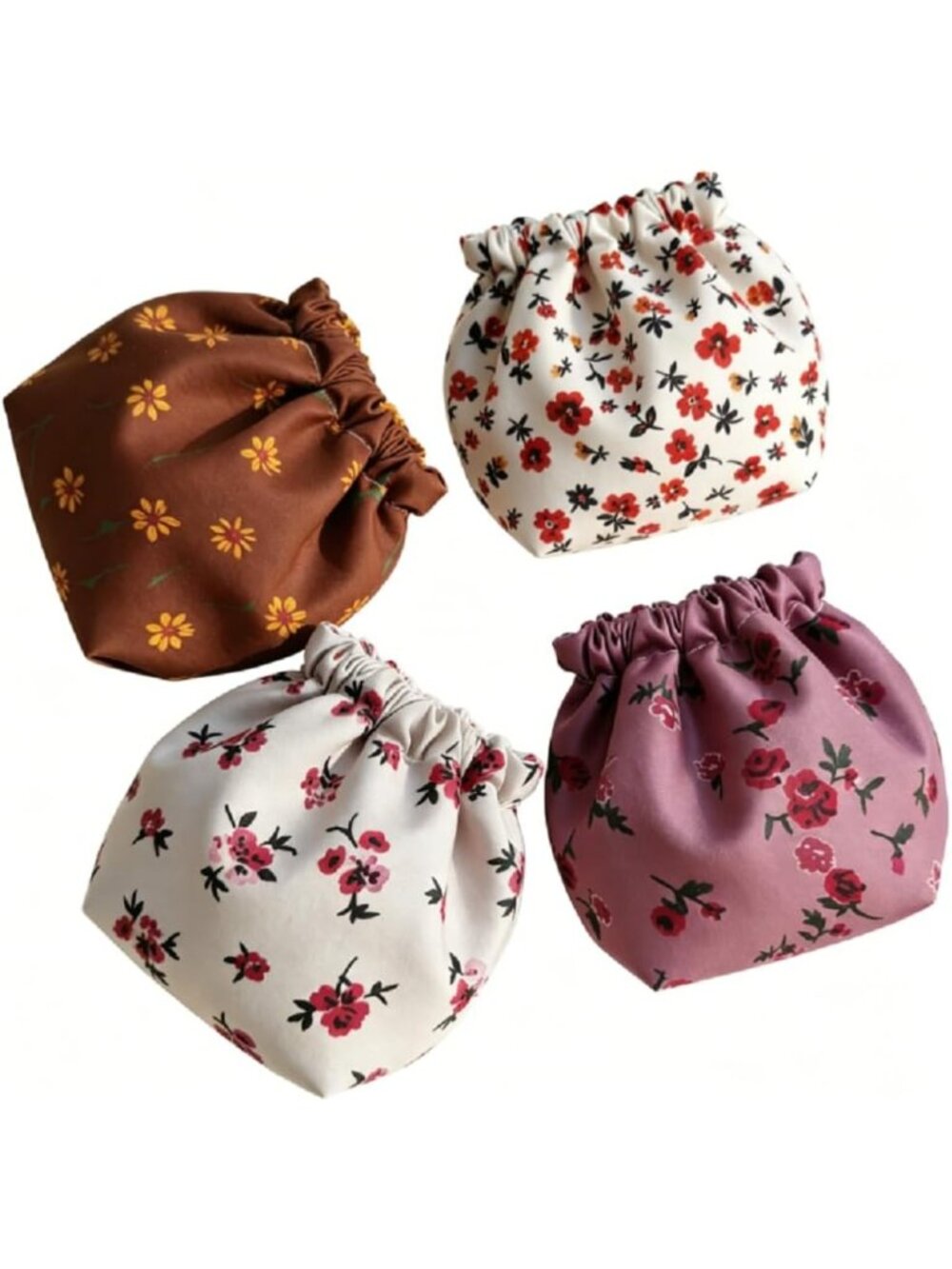 Floral Makeup Pouches Set of 4 - Zipperless, Self-Closing, Compact & Stylish